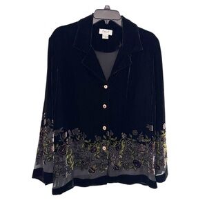 Anis A Vintage Silk Velvet Floral Burnout Top M Whimsygoth Black Shell Buttons